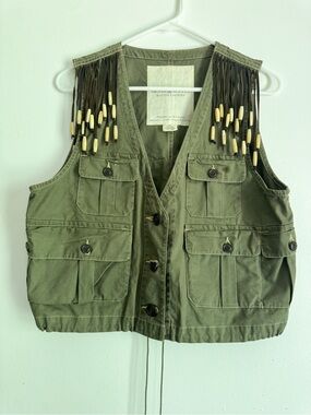 Denim & Supply RL Army Green Utility Vest Festival Tassels Beaded Safari M